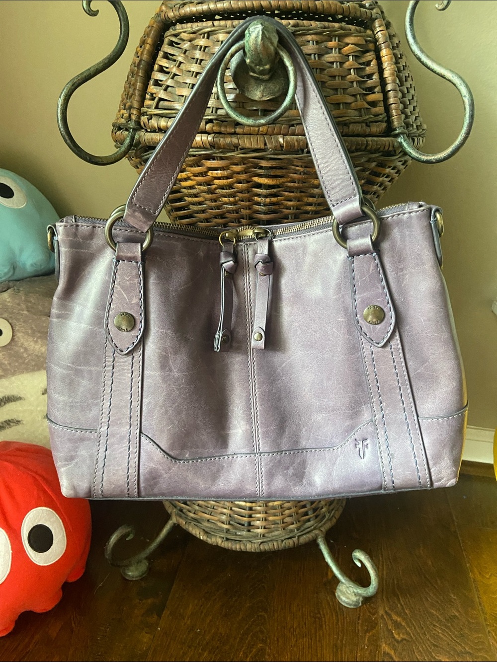 Frye Melissa Medium Leather Satchel Bag Eggplant